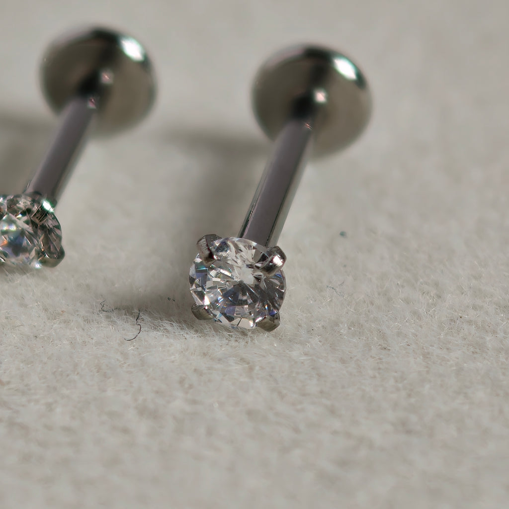 Silver CZ Flat Back Labret  - Surgical Stainless Steel 316L