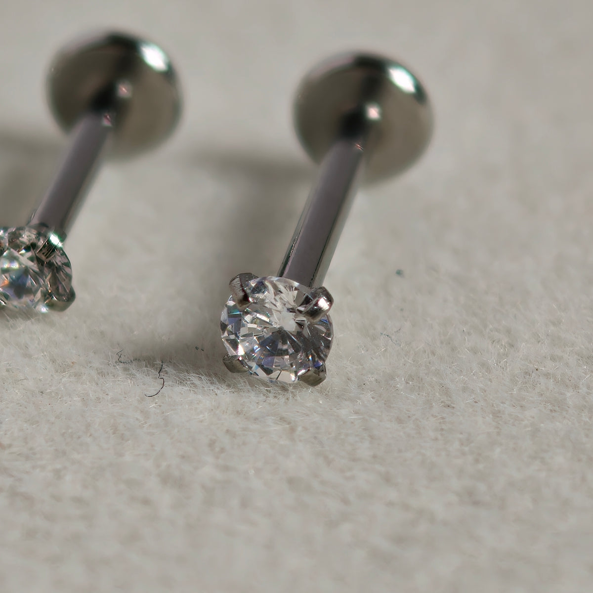 Silver CZ Flat Back Labret  - Surgical Stainless Steel 316L