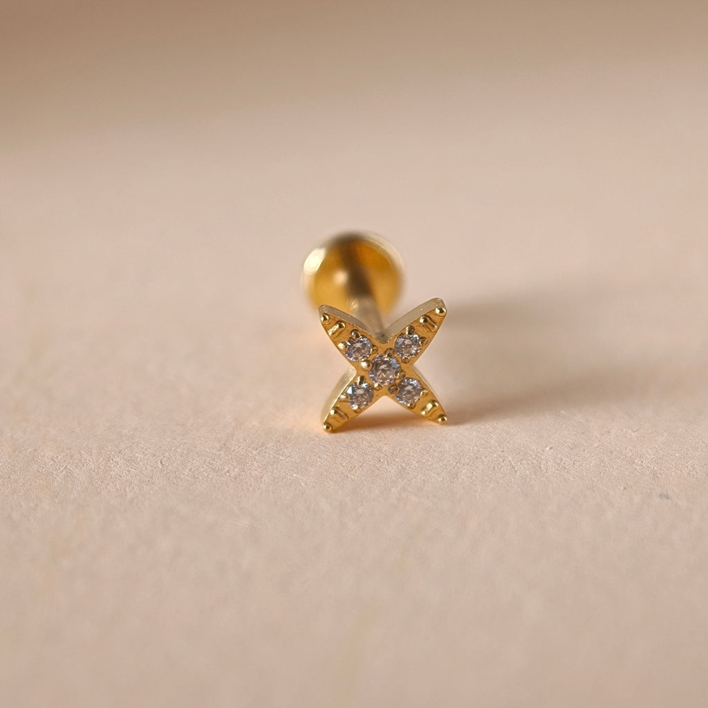 Cross Flat Back Labret — Implant-Grade Titanium G23