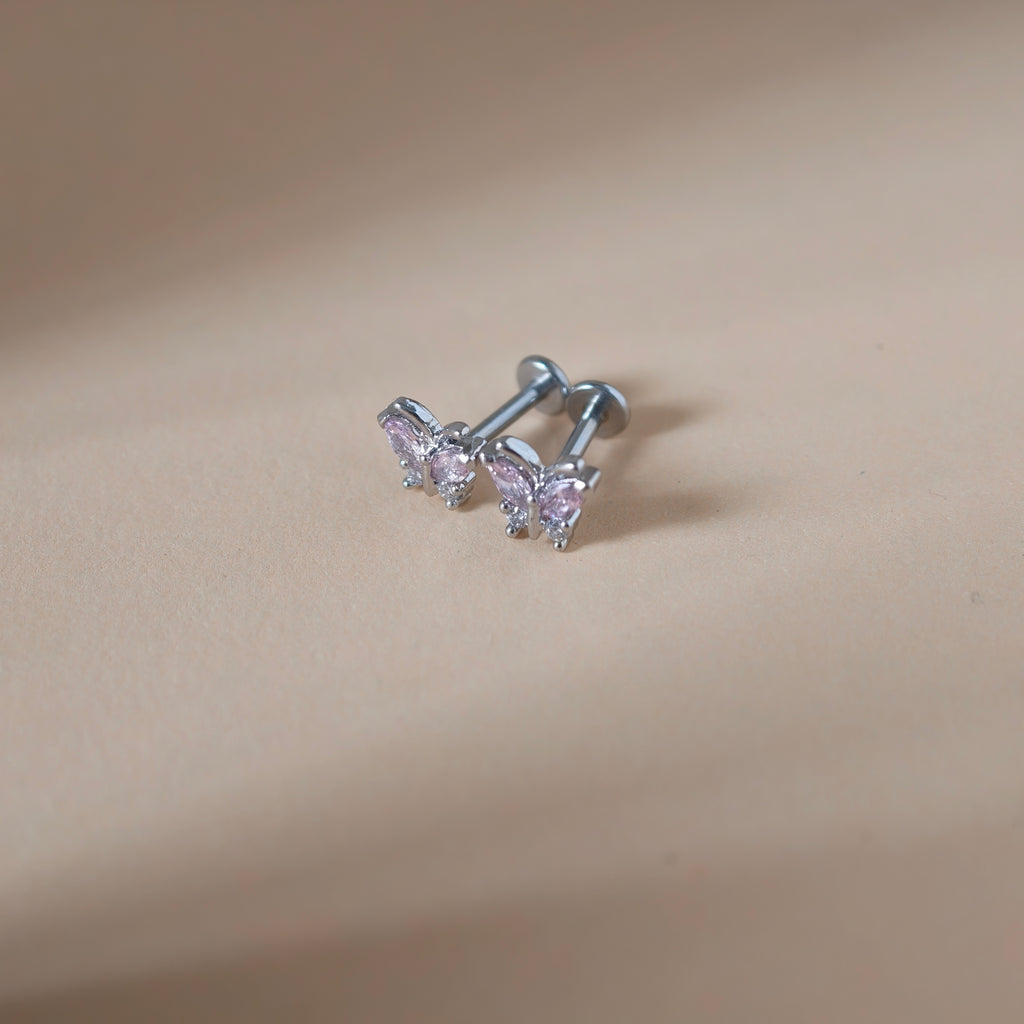 Framed Crystal Butterfly Flat Back Labret - Surgical Stainless Steel 316L