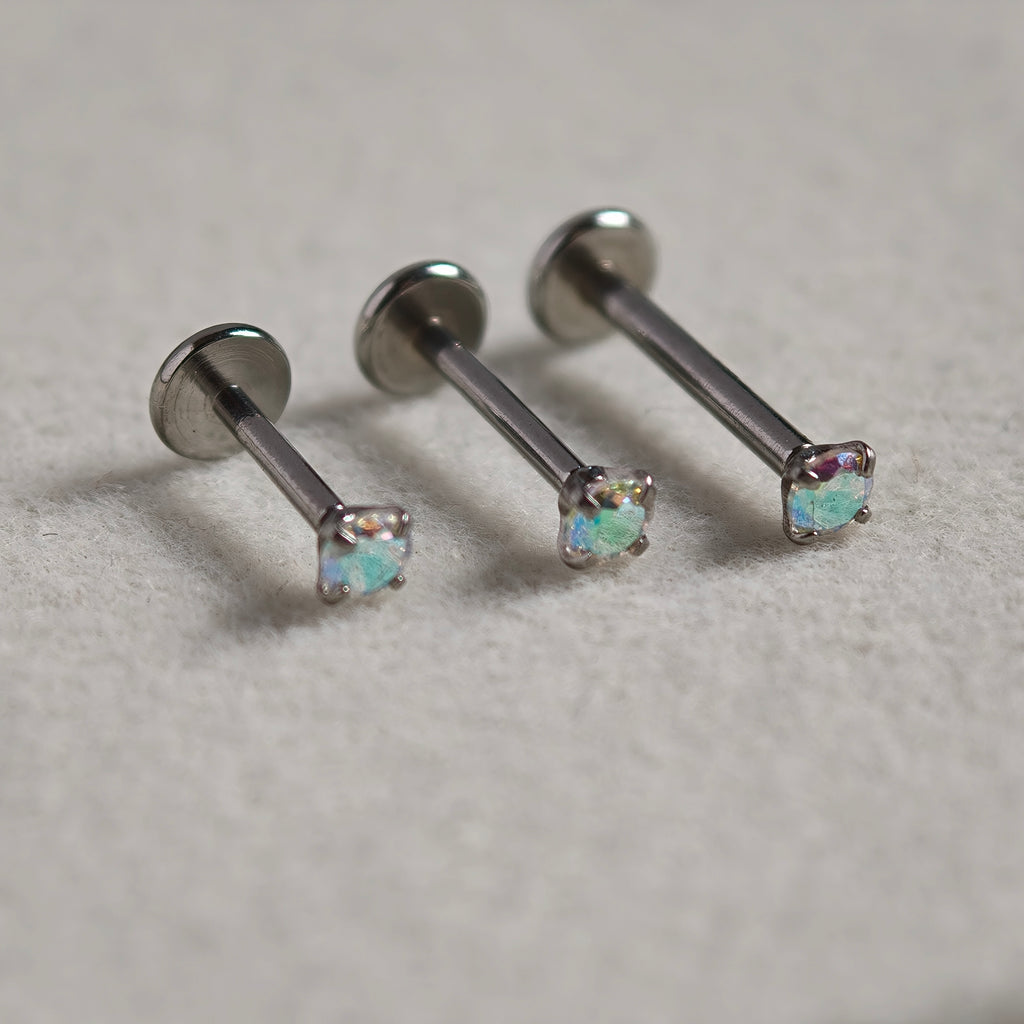 Plug in CZ Flat Back Labret- Surgical Stainless Steel 316L
