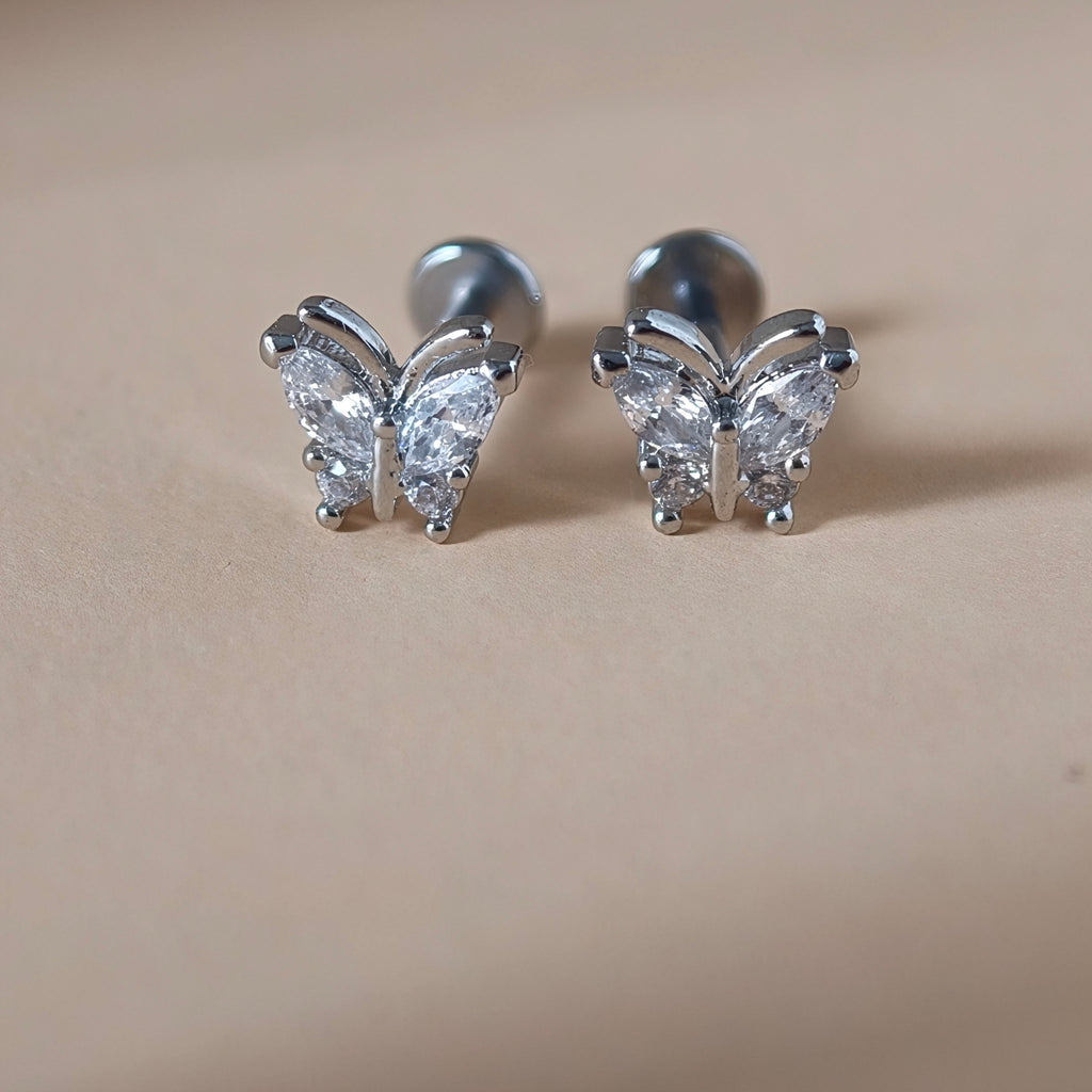 Framed Crystal Butterfly Flat Back Labret - Surgical Stainless Steel 316L