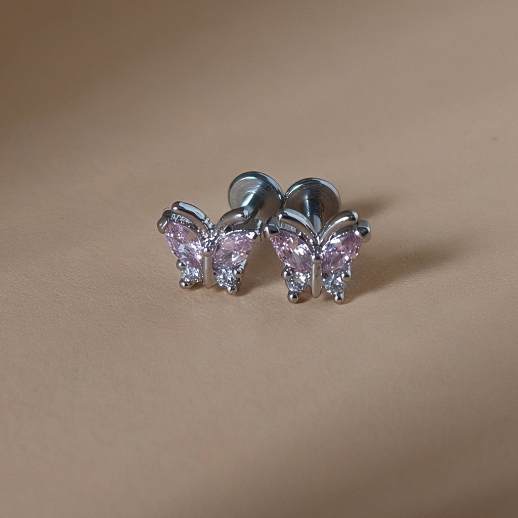 Framed Crystal Butterfly Flat Back Labret - Surgical Stainless Steel 316L