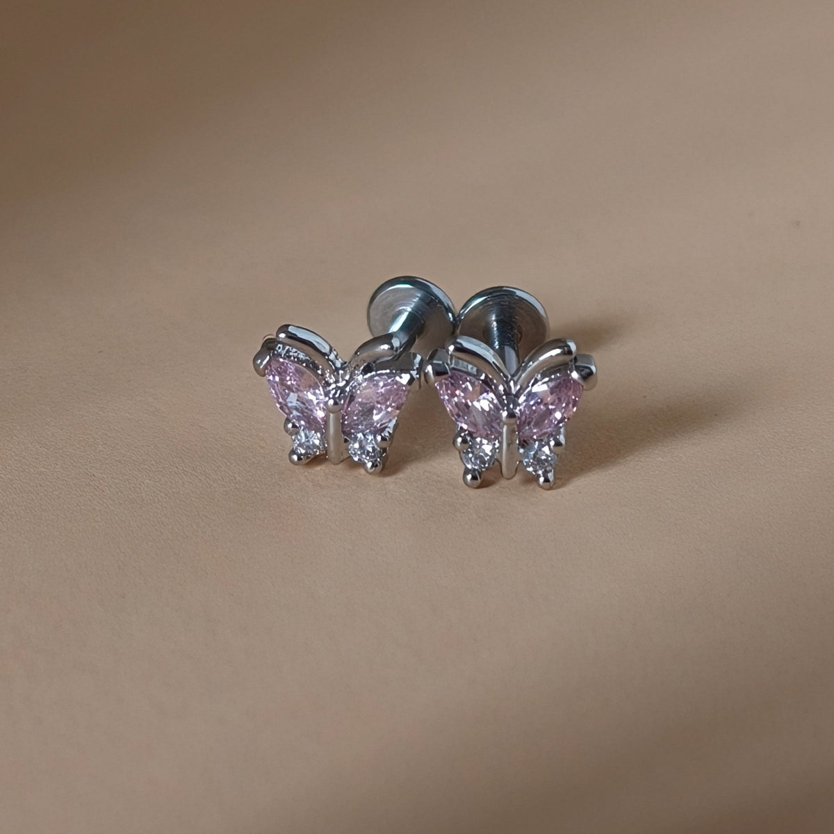 Framed Crystal Butterfly Flat Back Labret - Surgical Stainless Steel 316L