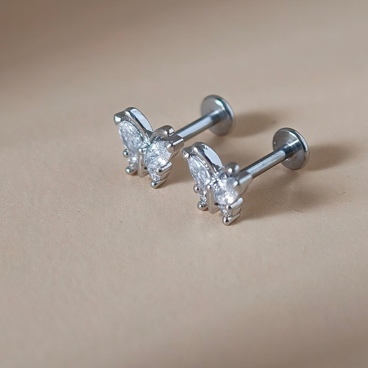 Framed Crystal Butterfly Flat Back Labret - Surgical Stainless Steel 316L