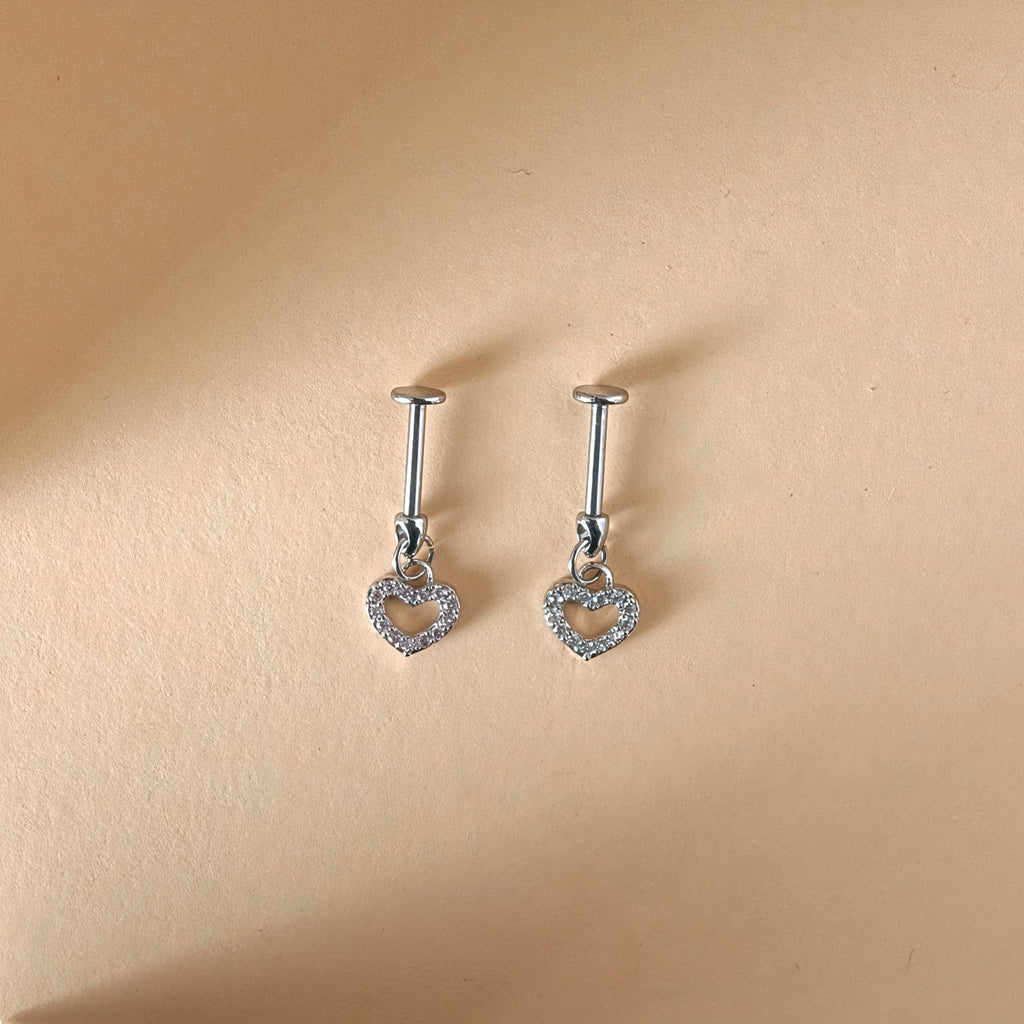 Heart Dangle Flat Back Labret - Surgical Stainless Steel 316L