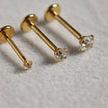 Plug in Gold Stud CZ Flat Back Labret  - Surgical Stainless Steel 316L