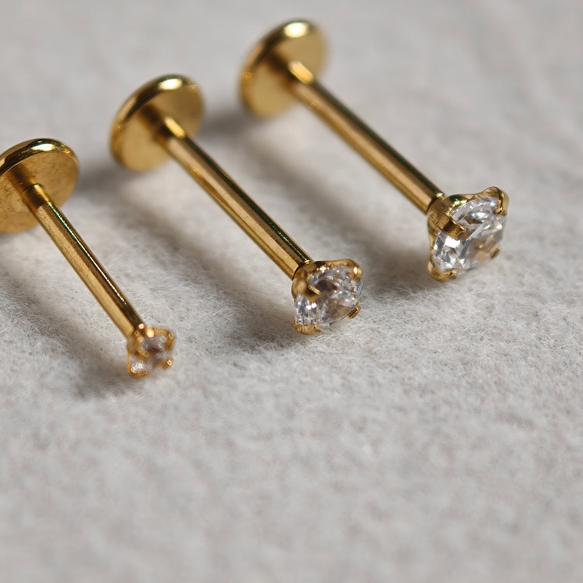 Plug in Gold Stud CZ Flat Back Labret  - Surgical Stainless Steel 316L