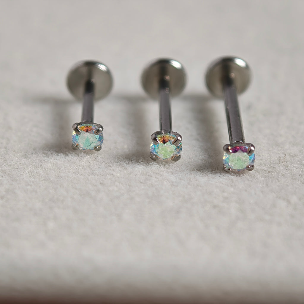 Plug in CZ Flat Back Labret- Surgical Stainless Steel 316L
