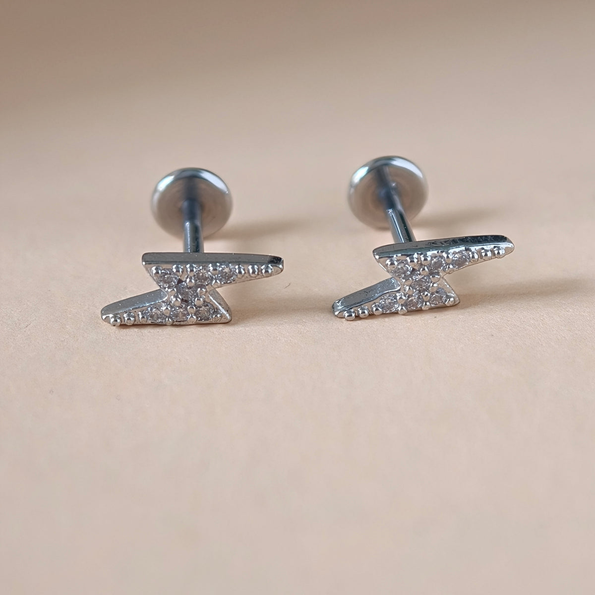 Lightning Bolt Flat Back Labret - Surgical Stainless Steel 316L