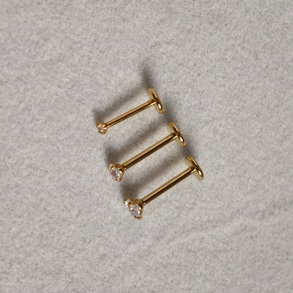 Plug in Gold Stud CZ Flat Back Labret  - Surgical Stainless Steel 316L