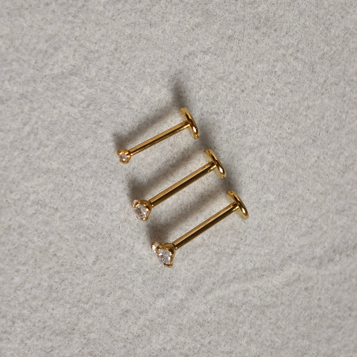 Plug in Gold Stud CZ Flat Back Labret  - Surgical Stainless Steel 316L