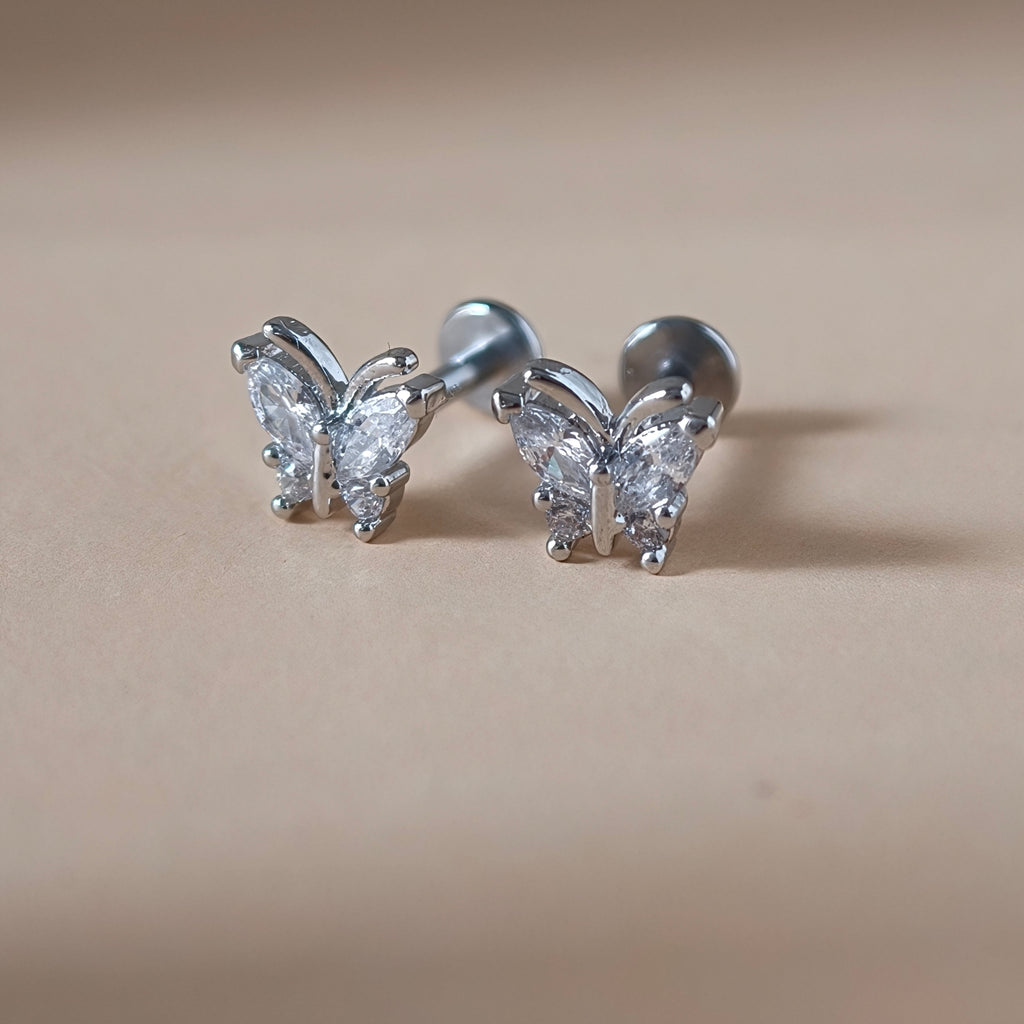 Framed Crystal Butterfly Flat Back Labret - Surgical Stainless Steel 316L