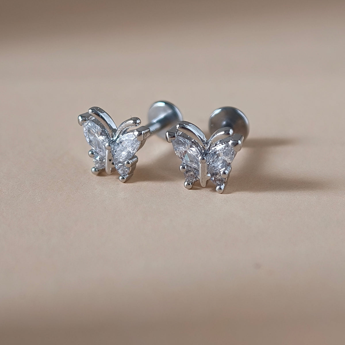 Framed Crystal Butterfly Flat Back Labret - Surgical Stainless Steel 316L