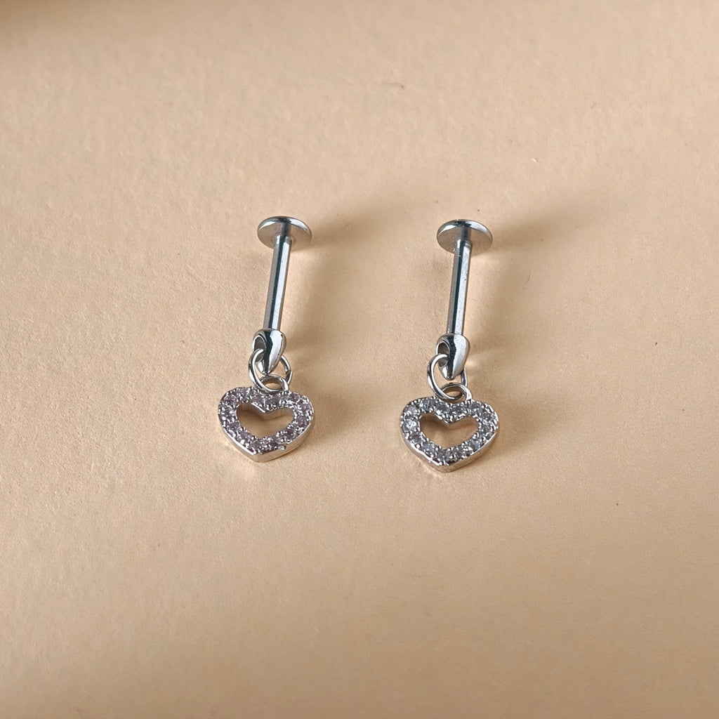 Heart Dangle Flat Back Labret - Surgical Stainless Steel 316L