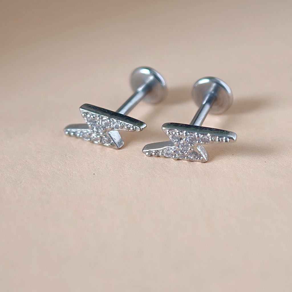 Lightning Bolt Flat Back Labret - Surgical Stainless Steel 316L