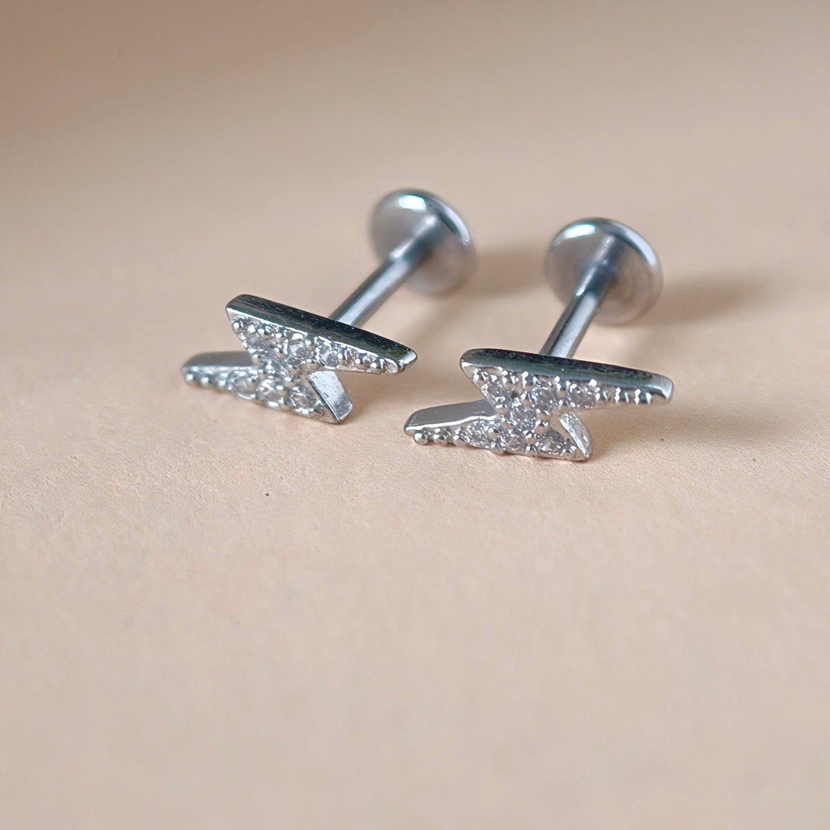 Lightning Bolt Flat Back Labret - Surgical Stainless Steel 316L