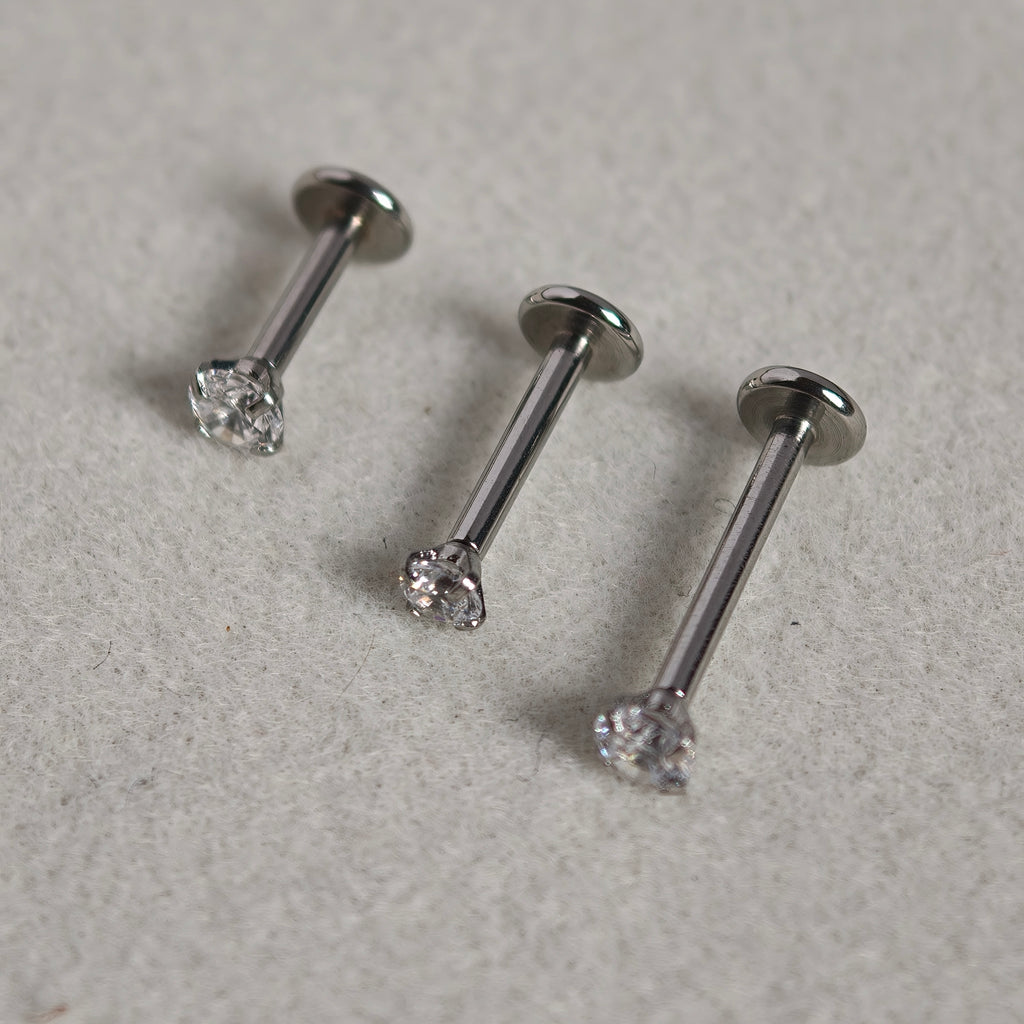 Silver CZ Flat Back Labret  - Surgical Stainless Steel 316L