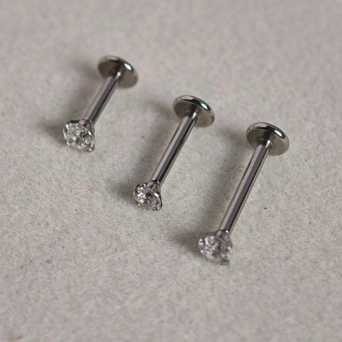 Silver CZ Flat Back Labret  - Surgical Stainless Steel 316L