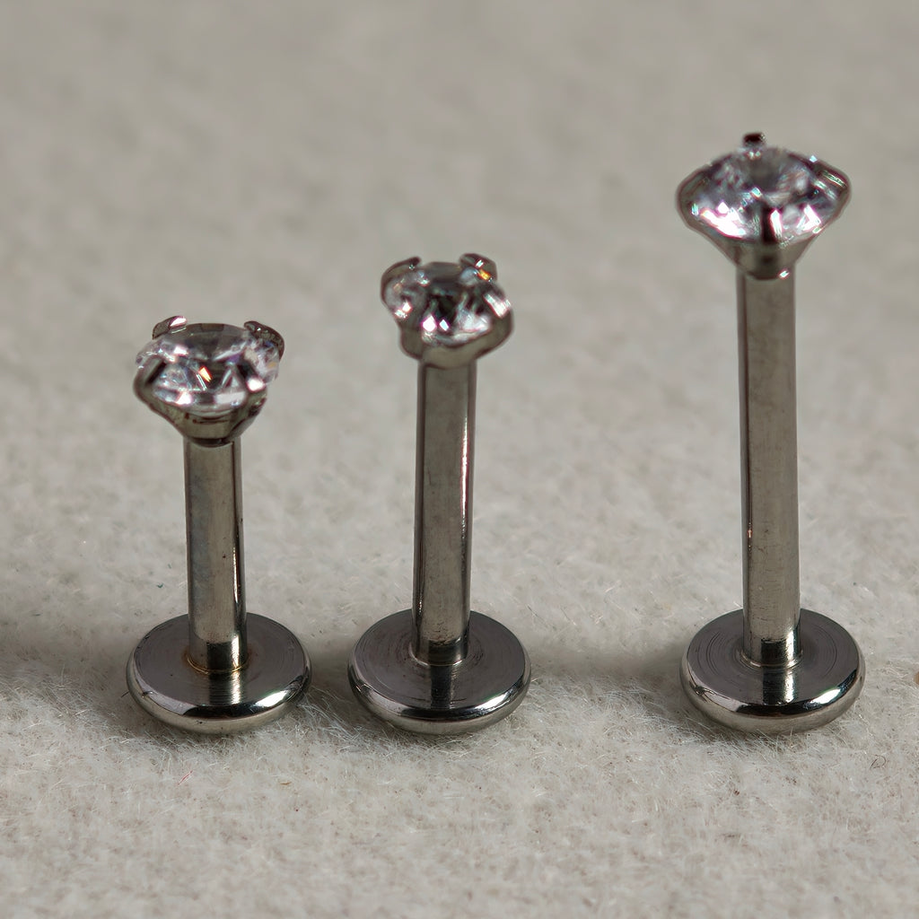 Silver CZ Flat Back Labret  - Surgical Stainless Steel 316L