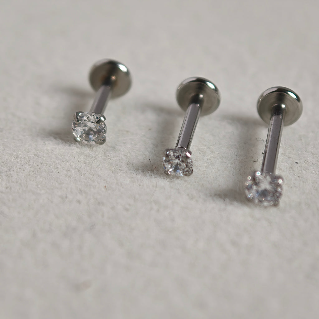 Silver CZ Flat Back Labret  - Surgical Stainless Steel 316L