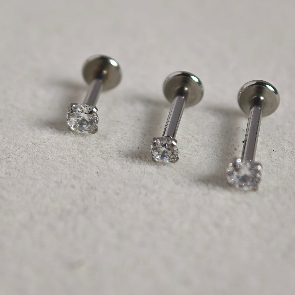 Silver CZ Flat Back Labret  - Surgical Stainless Steel 316L