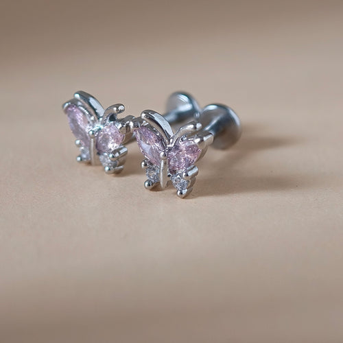 Framed Crystal Butterfly Flat Back Labret - Surgical Stainless Steel 316L
