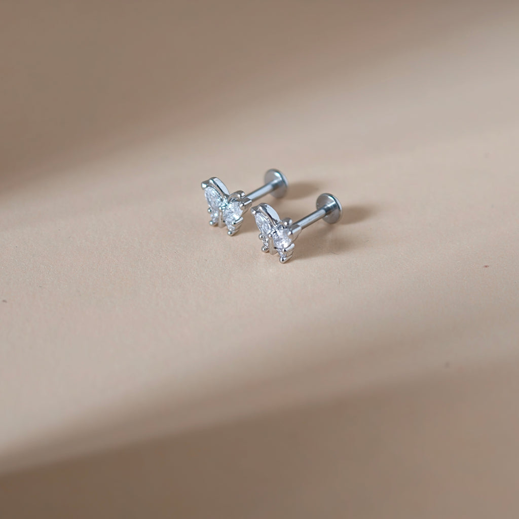 Framed Crystal Butterfly Flat Back Labret - Surgical Stainless Steel 316L