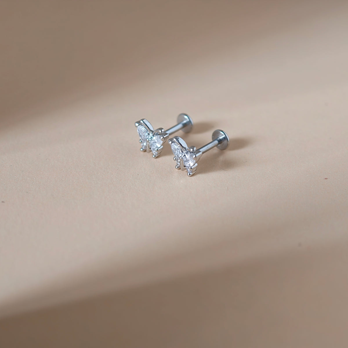 Framed Crystal Butterfly Flat Back Labret - Surgical Stainless Steel 316L