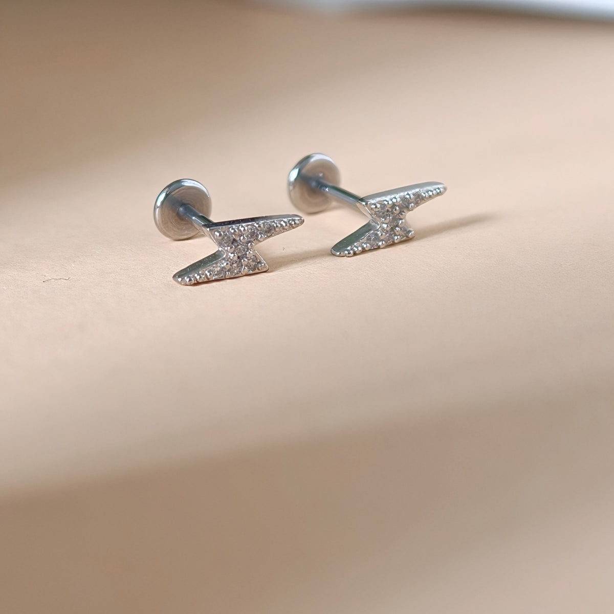 Lightning Bolt Flat Back Labret - Surgical Stainless Steel 316L