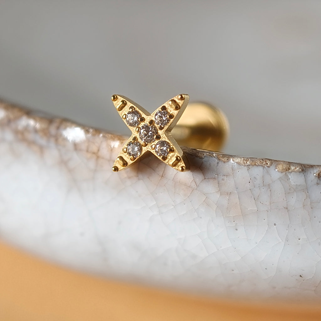 Cross Flat Back Labret — Implant-Grade Titanium G23